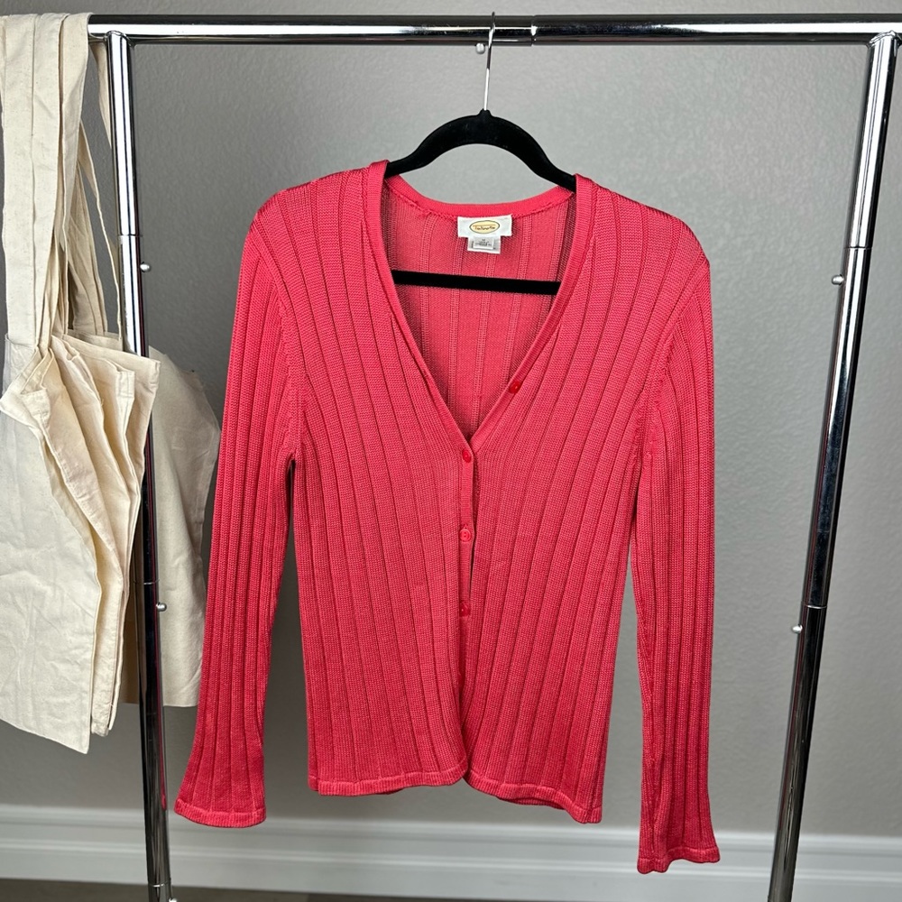 Vintage Red Silk Cardigan Sweater Size Medium